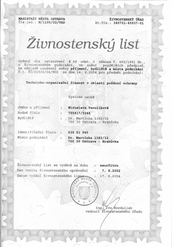 Živnostenské oprávnění pro oblast PO