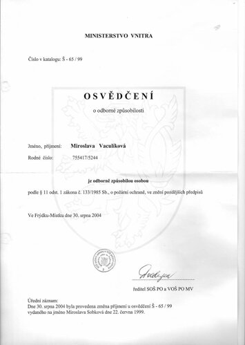 Osvědčení o odborné způsobilosti PO