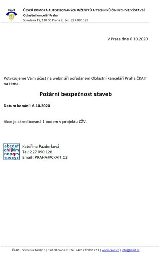 Certifikát Požární bezpečnost staveb 6.10.2020