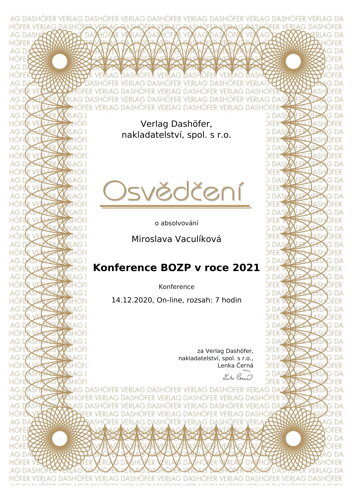 Certifikát Konference BOZP 14.12.2020